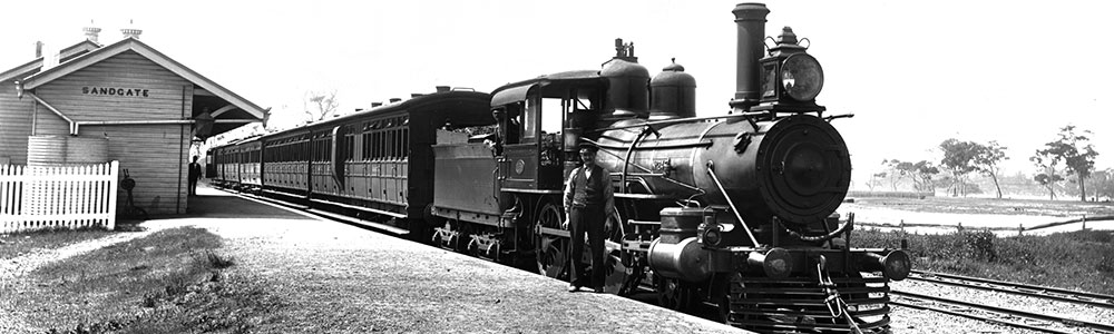 Image of a steam train at Shorncliffe station in 1897, which was originally called Sandgate station.