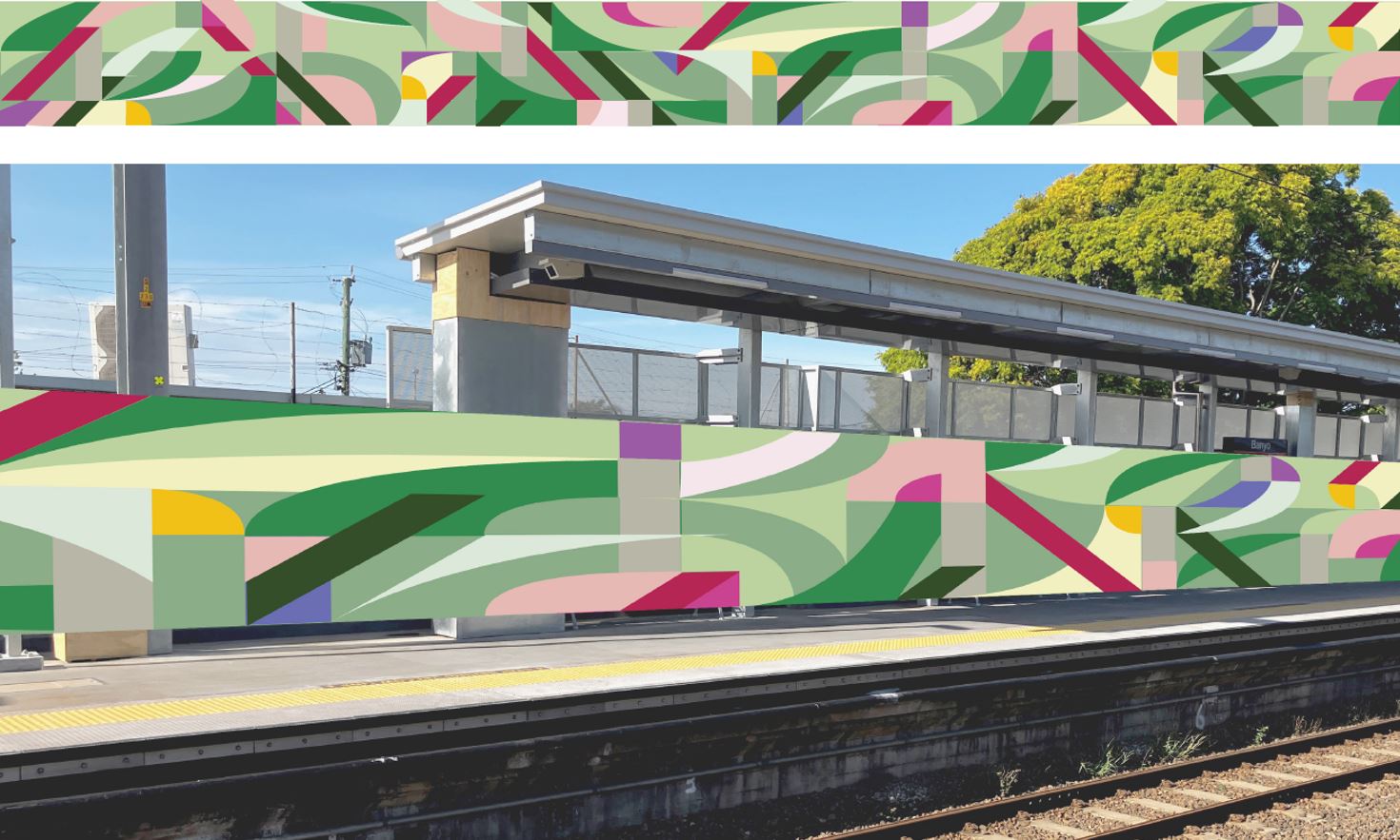 Andy Hardwood mural concept inspired by native flora using abstract composition, refer to detailed description below