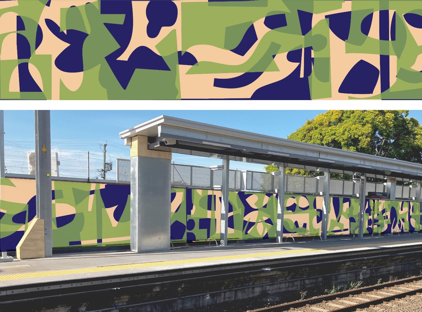 Simon Degroot mural concept using abstract composition, refer to detailed description below