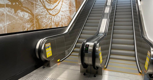 Escalators from Anzac Square going up to Central station concourse which have been recently upgraded.