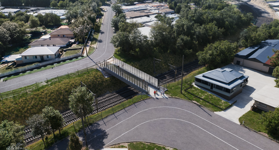 Concept image of an aerial view of the new bridge at Herbert Street, Sadliers Crossing