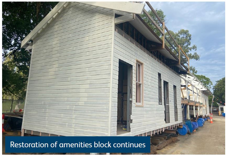Heritage station building under restoration with first coat of paint