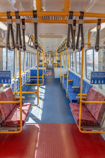Inside view of seats and allocated spaces on an SMU 200 carriage