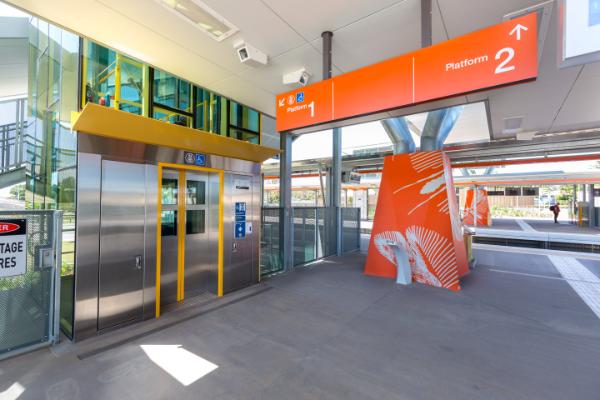 Platform with wayfinding signage