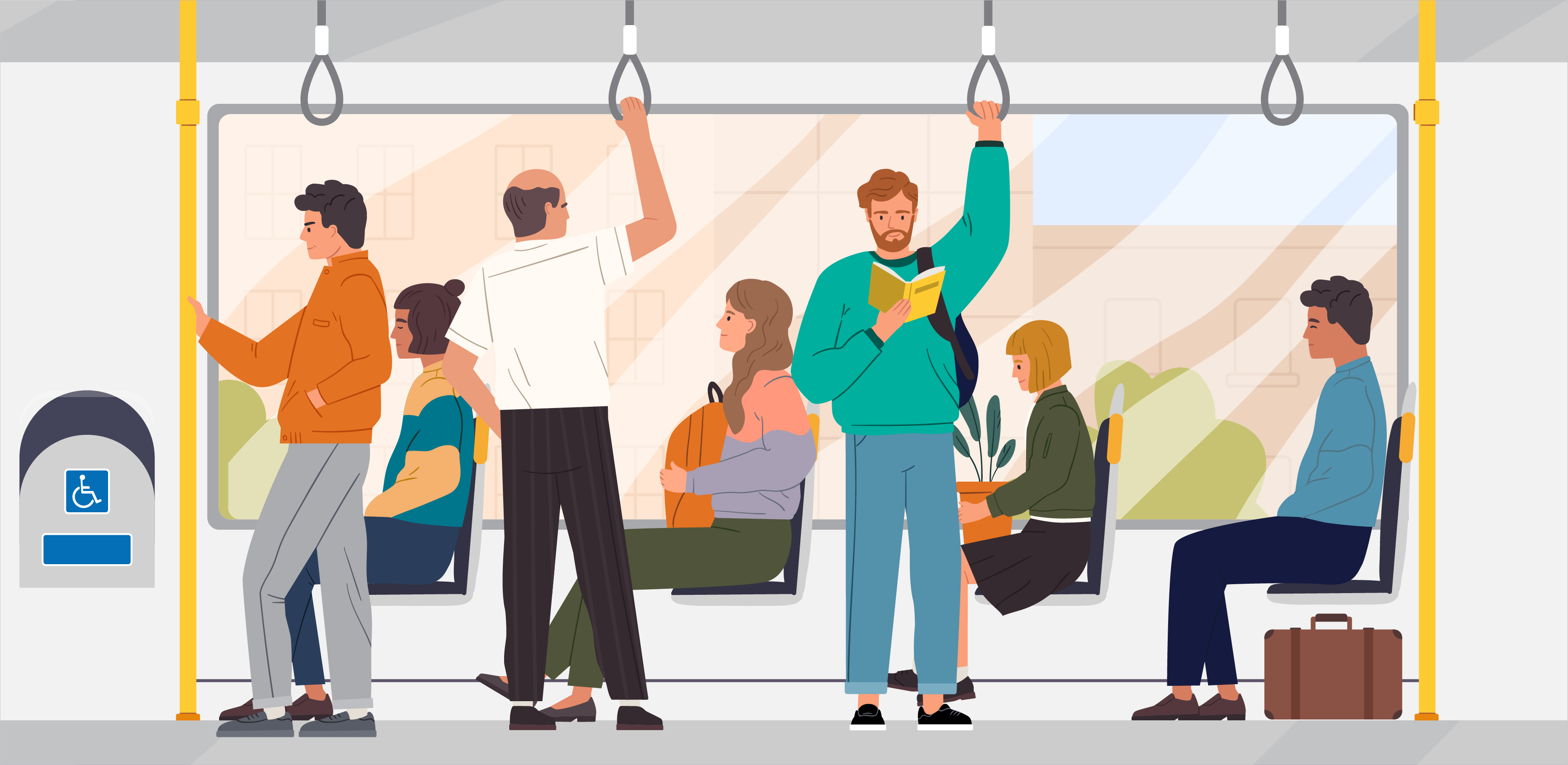 Cartoon of busy train 