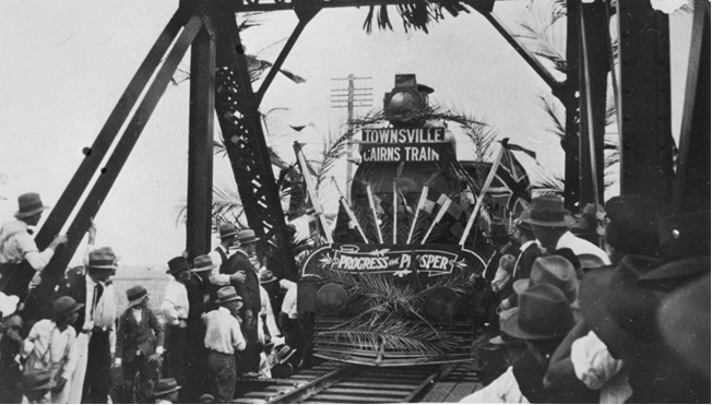 C17 Class locomotive No. 253, hauling the first train across the Daradgee Bridge, near Innisfail on 8 December 1924.